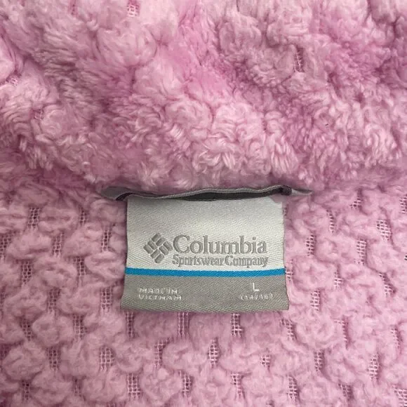 Columbia Fire Side Sherpa Jacket Gils Large Pink Full Zip Pocket Outdoor Hiking